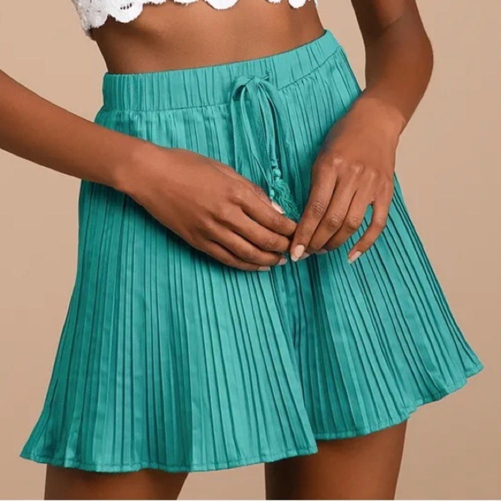 Lulus Women S Turquoise Satin High Rise Call On Me Pleated Drawstring Shorts